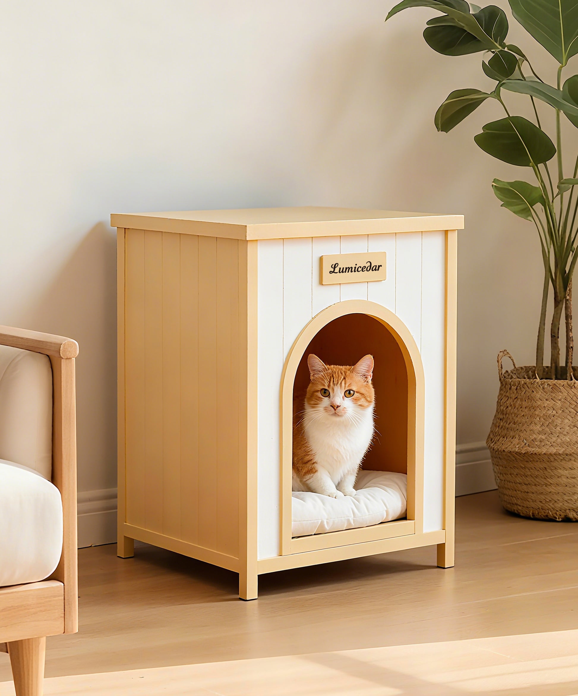 ELISE wooden pet bed with built-in side table for dogs and cats