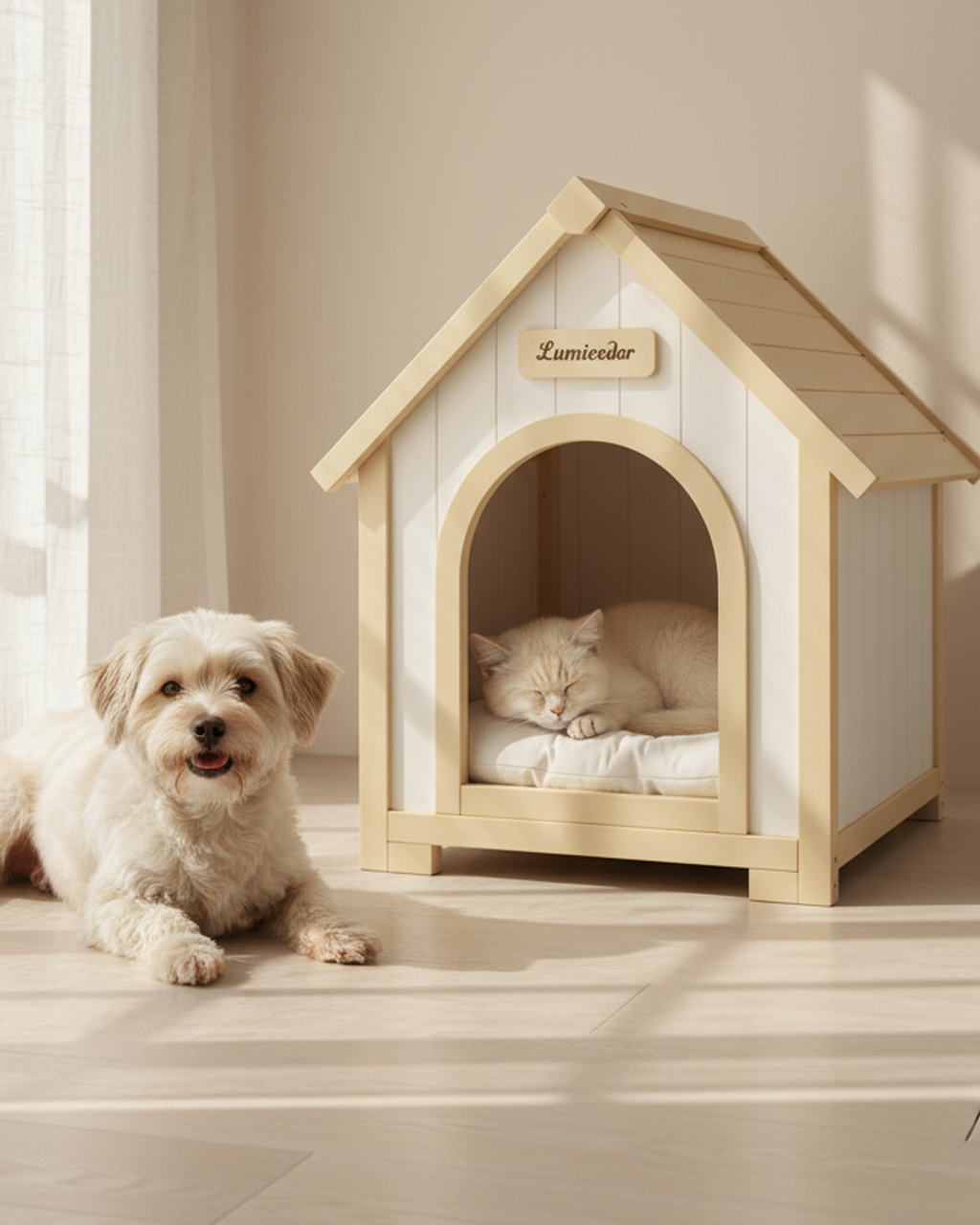 EVA Solid Cedar Pet House – Eco-Friendly Home for Small Pets (Under 17 ibs) FSC®-Certified 100% Cedar Wood - Lumicedar
