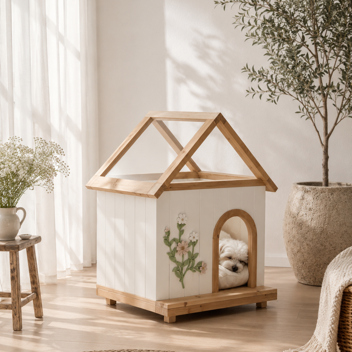 DAISY Cedar Indoor Dog House – A Warm, Cottage-Style Wooden Home for Small Pets - Lumicedar
