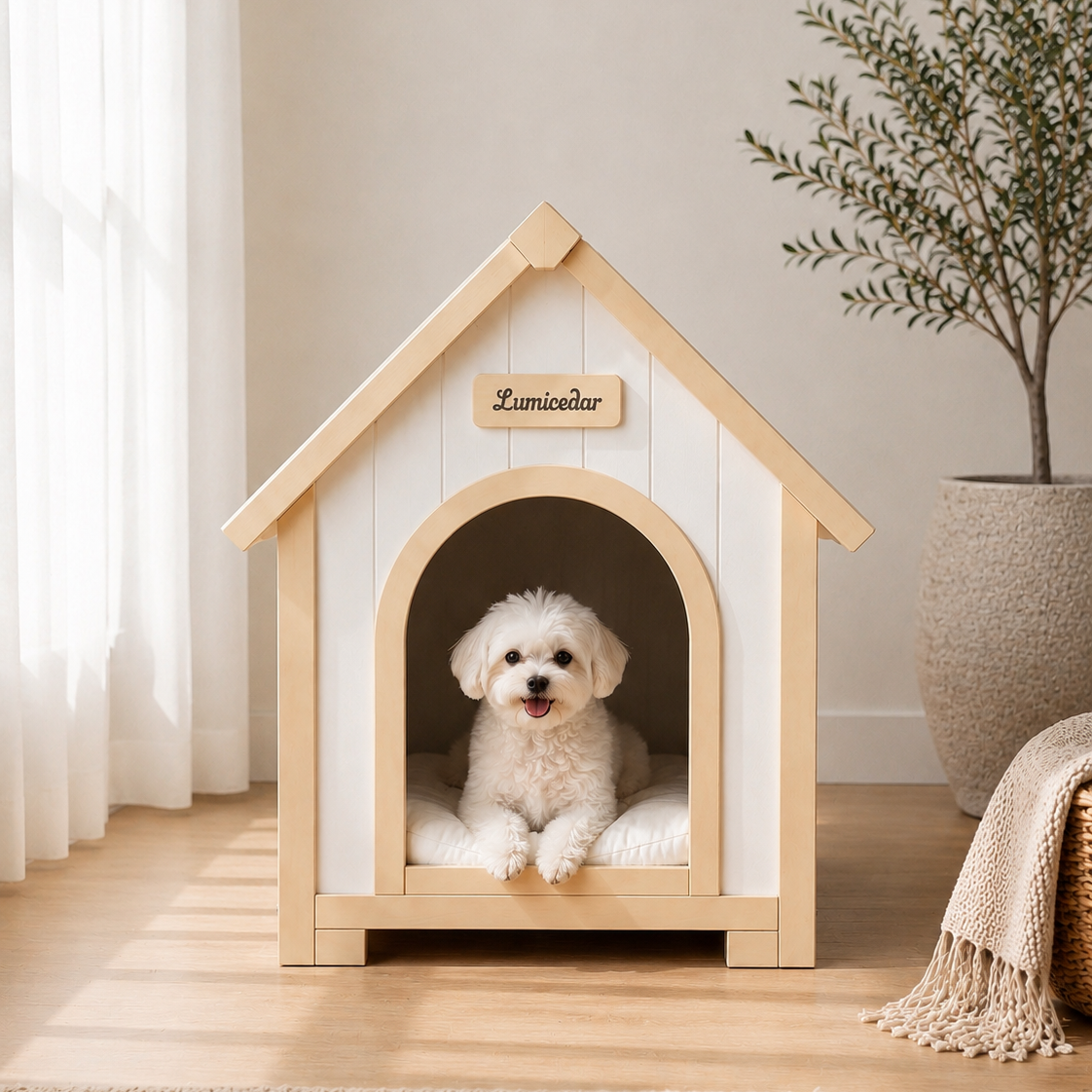 Lumicedar EVA Indoor Dog House | Minimalist Solid Cedar Home for Small Dogs - Lumicedar