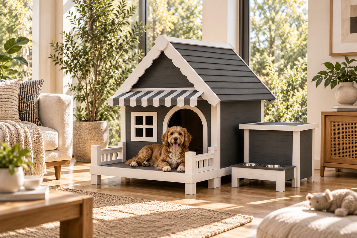 Winkie and a small dog in a bright living room